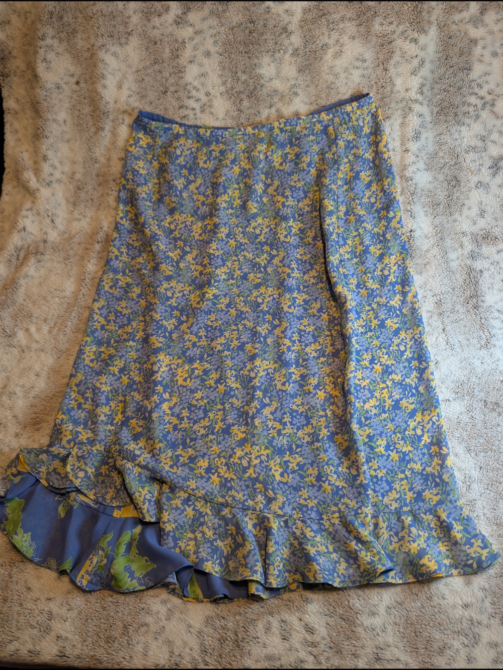 Vintage Emma James Blue Floral Asymmetrical Ruffle Midi Skirt Plus Size 16W